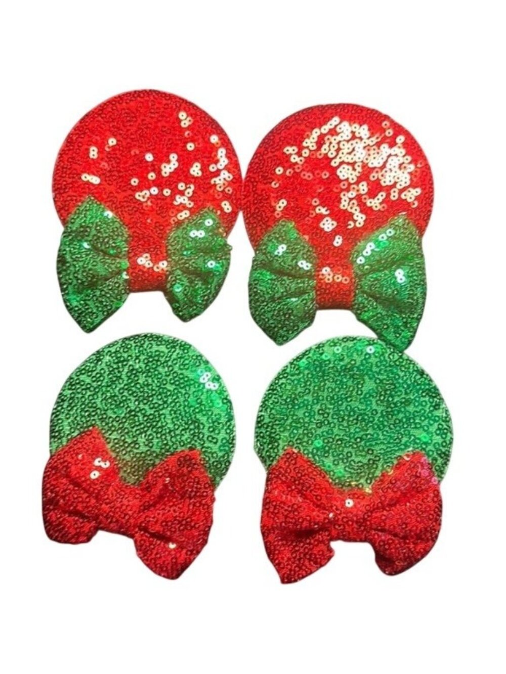 Minnie Mouse Ears Barretts Christmas Sequins Red Hair Bow Clips Hair Accessories